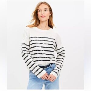 Ann Taylor Loft sequin stripe sweater top Large NWT